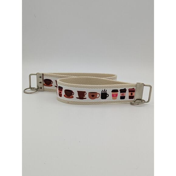 Coffee Cup Keychain Wristlet Feather Boho Fabric Key Ring FOB Espresso Gift Item - Picture 7 of 7